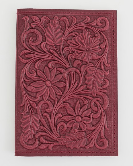 Купить оптом Обложка для паспорта "Цветы Ромашки" кожа (3D) цвет бордо