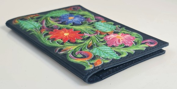 Купить оптом Обложка для паспорта Multicoloured "Цветы Ромашки" кожа (3D) цвет синий