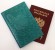 Купить оптом Обложка для паспорта "Хипстер Бульдог" кожа (3D) цвет бирюза