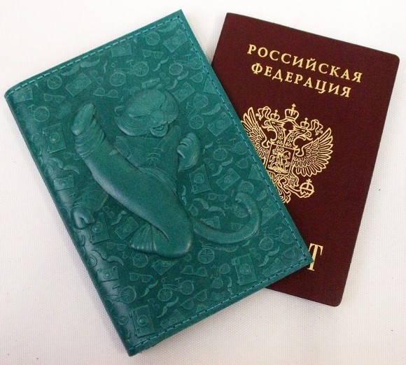 Купить оптом Обложка для паспорта "Хипстер Мастер Тигрица" кожа (3D) цвет бирюза